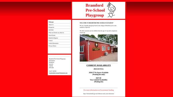 Screenshot of the Bramford Pre-School Playgroup website