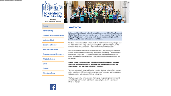 Screenshot of the Fakenham Choral Society website