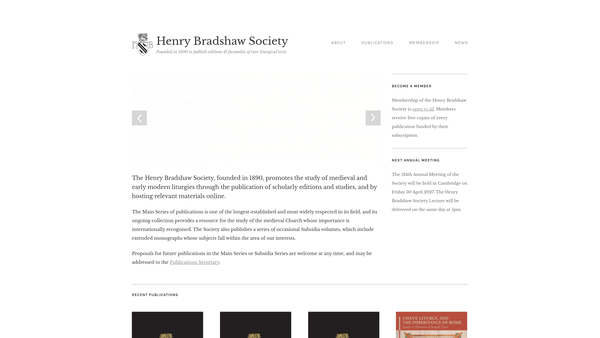 Screenshot of the The Henry Bradshaw Society website