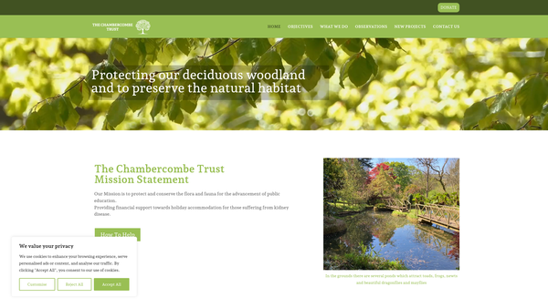 Screenshot of the The Chambercombe Trust website