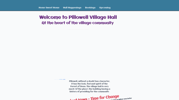 Screenshot of the Pillowell Village Hall website