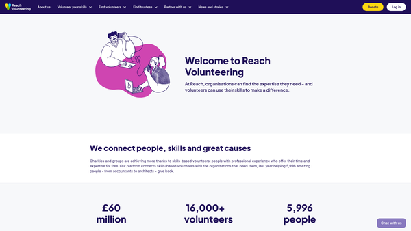Screenshot of the Reach Volunteering website