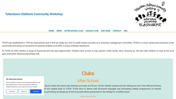 Screenshot of the Totterdown Children's Community Workshop website