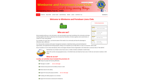 Screenshot of the Wimborne And Ferndown Lions Club Charity Trust Fund website