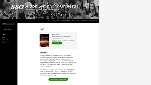 Screenshot of the Sutton Symphony Orchestra website
