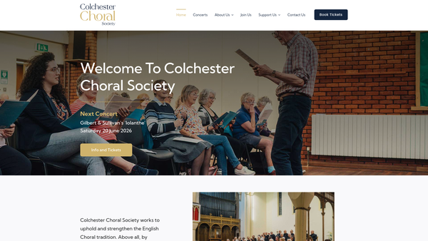 Screenshot of the Colchester Choral Society website