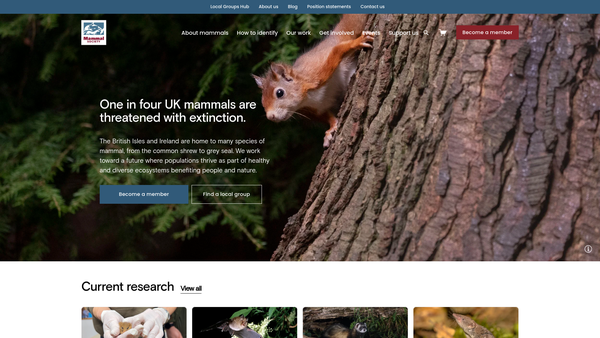 Screenshot of the The Mammal Society website