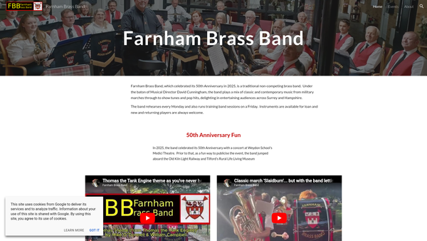 Screenshot of the Farnham Brass Band website