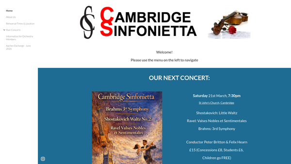 Screenshot of the Cambridge Sinfonietta website