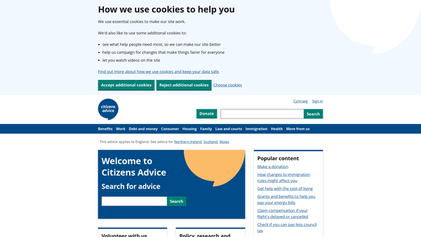 Screenshot of the The National Association Of Citizens Advice Bureaux website