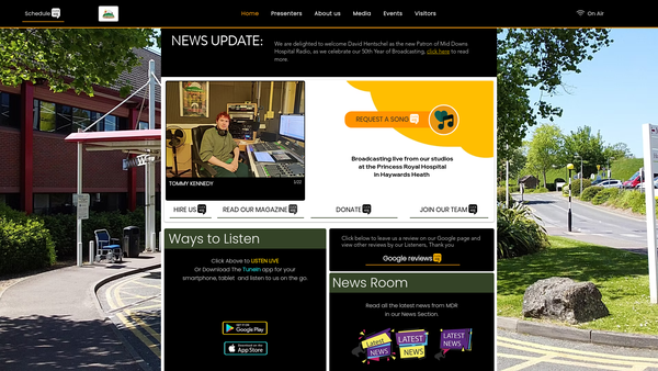 Screenshot of the Mid Downs Hospital Radio website