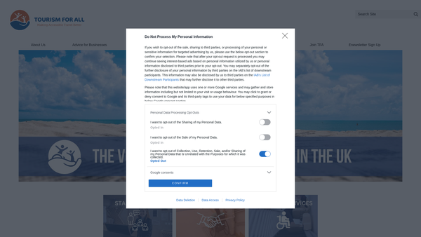 Screenshot of the Tourism For All UK website