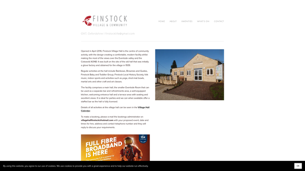Screenshot of the Finstock Village Hall website