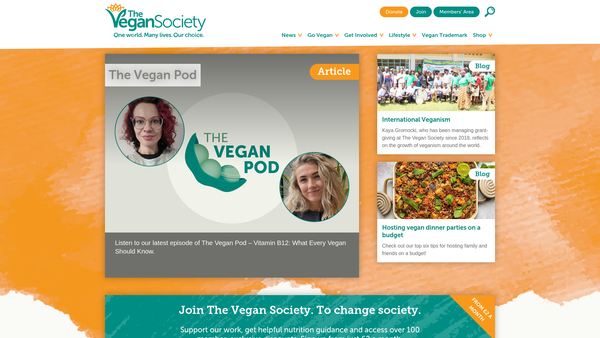 Screenshot of the The Vegan Society website