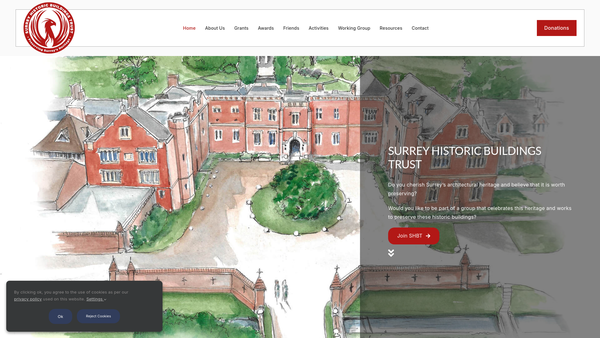 Screenshot of the The Surrey Historic Buildings Trust Limited website