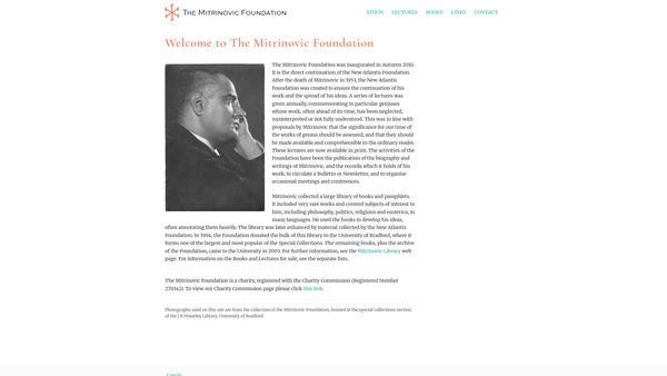 Screenshot of the Mitrinovic Foundation website