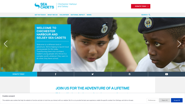 Screenshot of the Chichester Harbour And Selsey Unit Of The Sea Cadet Corps website