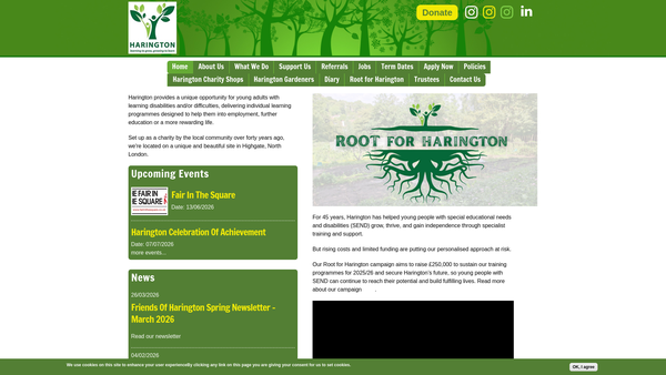 Screenshot of the The Harington Scheme Limited website