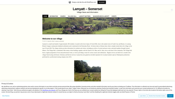 Screenshot of the Lamyatt Village Hall website