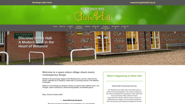 Screenshot of the Winterbourne Glebe Hall website