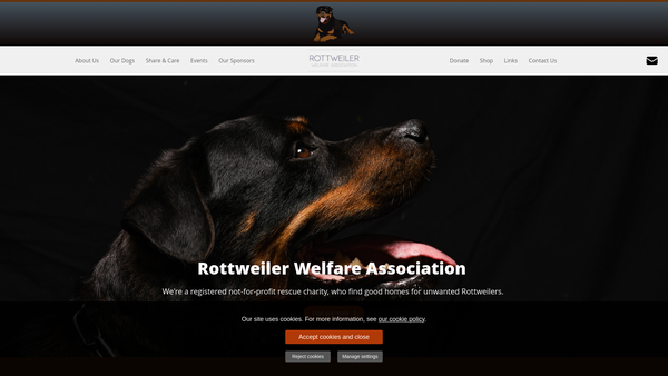 Screenshot of the Rottweiler Welfare Association website