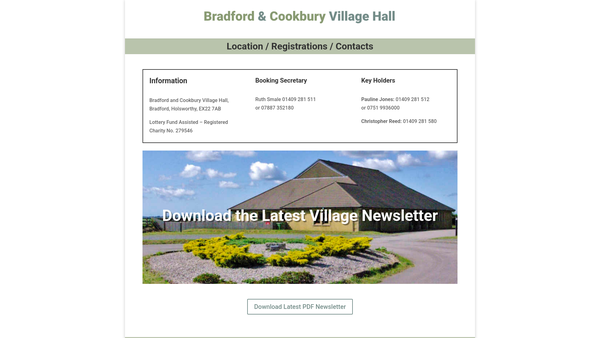 Screenshot of the Bradford Village Hall website