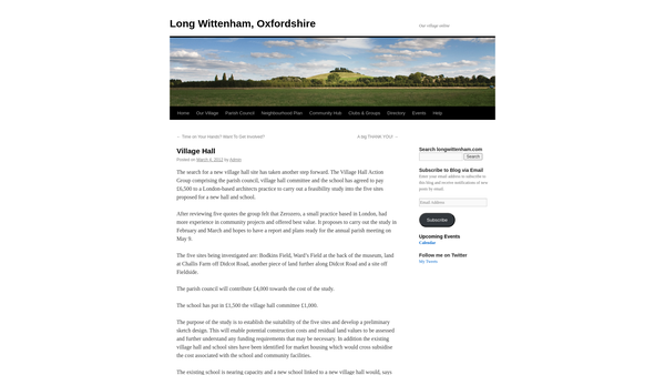 Screenshot of the Long Wittenham Village Hall website
