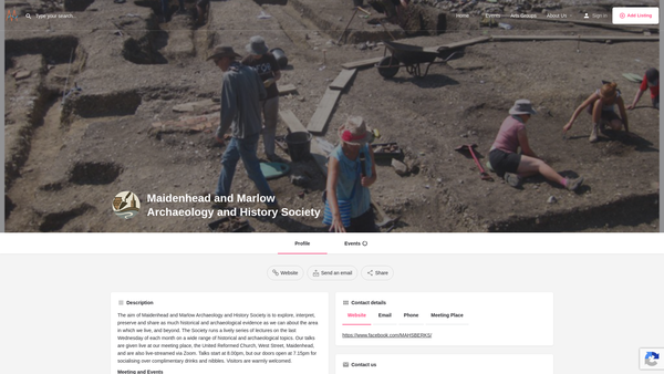 Screenshot of the Maidenhead and Marlow Archaeology and History Society website