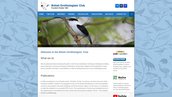 Screenshot of the British Ornithologists' Club website