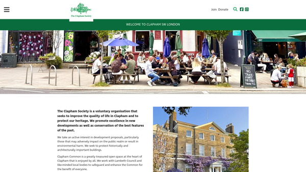 Screenshot of the The Clapham Society website
