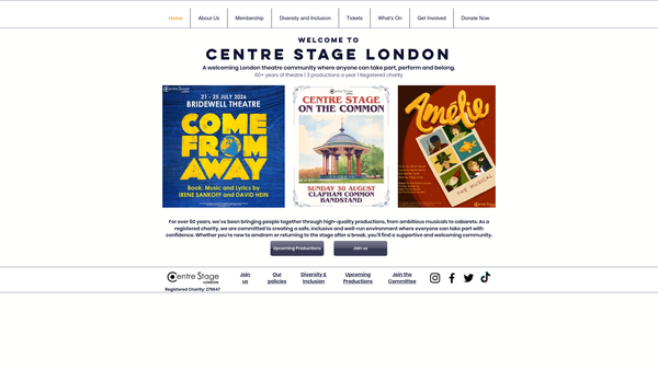 Screenshot of the Centre Stage London website