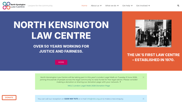 Screenshot of the North Kensington Law Centre website