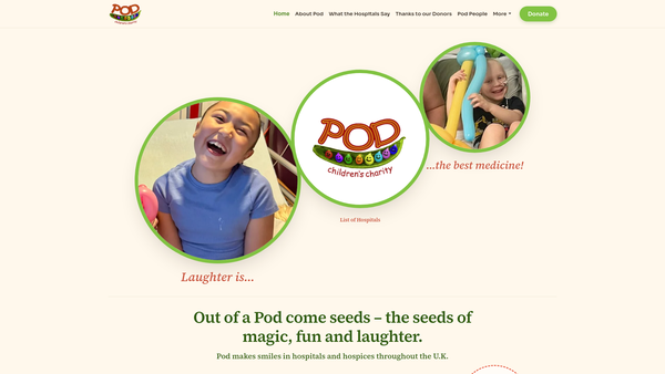 Screenshot of the The Pod Charitable Trust website