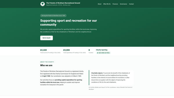 Screenshot of the The Friends Of Wrotham Recreational Ground website