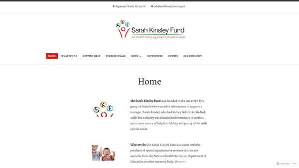Screenshot of the The Sarah Kinsley Fund For Children And Young People With Special Needs website