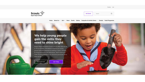 Screenshot of the Bognor Regis And District Scout Council website