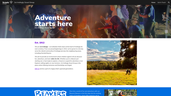 Screenshot of the 1st Ardingly Scout Group website