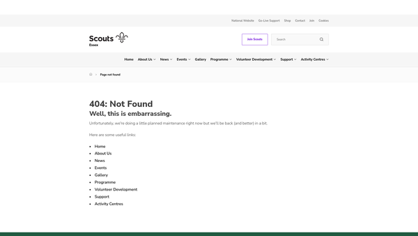 Screenshot of the 2nd Corringham Scout Group website