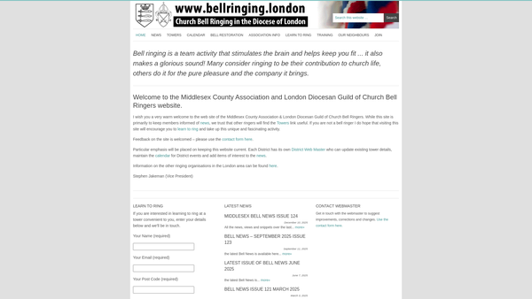 Screenshot of the Middlesex County Association Of Church Bell Ringers Bell Restoration Fund website