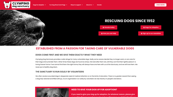 Screenshot of the Clymping Dog Sanctuary website