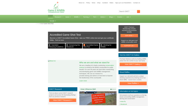 Screenshot of the The Game Conservancy Trust website