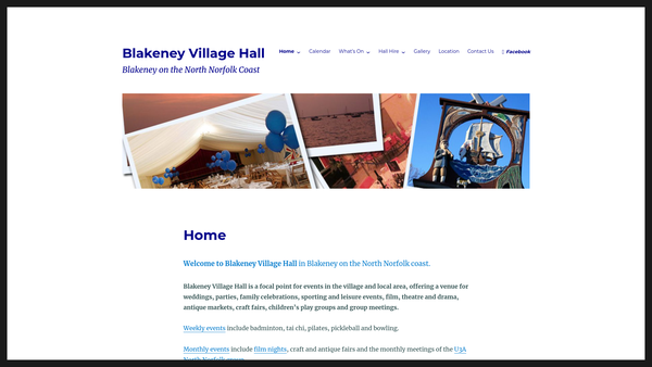 Screenshot of the Blakeney Village Hall And Pavilion Trust website