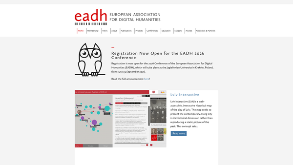 Screenshot of the The European Association For Digital Humanities website