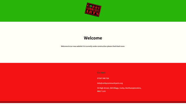 Screenshot of the Corby Community Arts Association Limited website