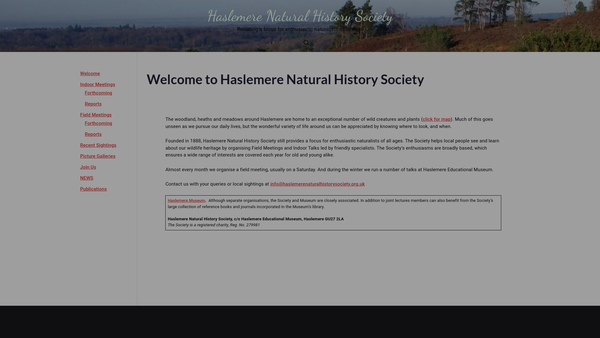 Screenshot of the Haslemere Natural History Society website