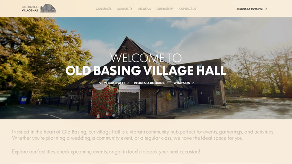 Screenshot of the Old Basing Village Hall website