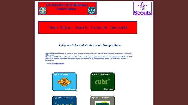 Screenshot of the 7th Windsor (Old Windsor) Scout Group website