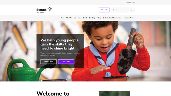 Screenshot of the 1st Headley Scout Group website