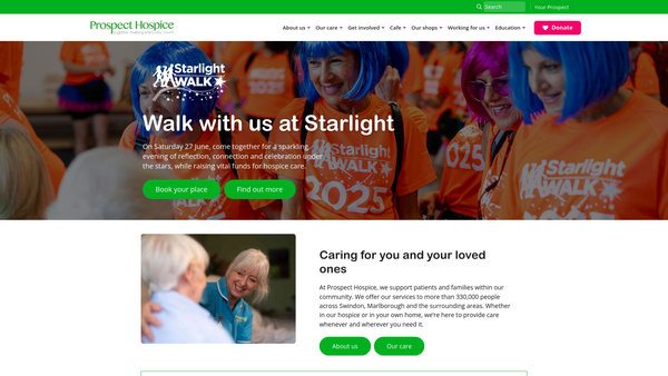 Screenshot of the Prospect Hospice Limited website