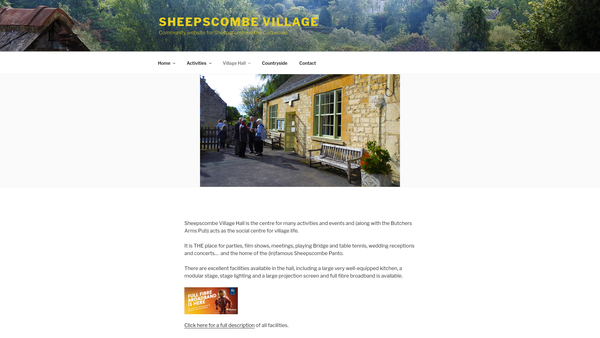 Screenshot of the Sheepscombe Village Hall website